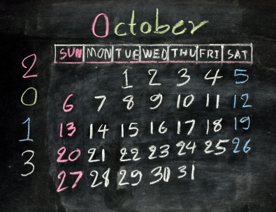 calendar "october 2013" on a blackboard